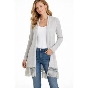Lilly Pulitzer Tatum Cardigan Size S Silver Fringe Open Front Knit Sweater